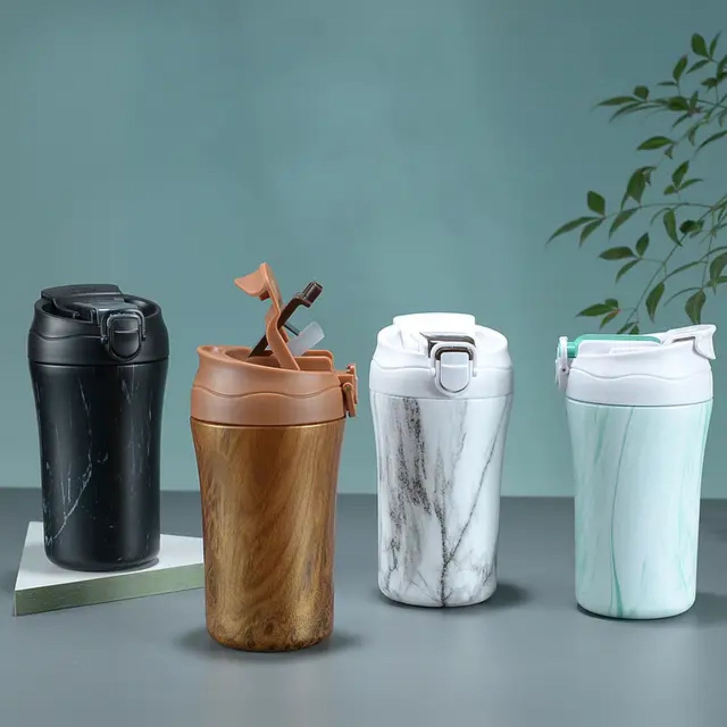 كوب قهوة حراري مزدوج الاستعمال المحمول | Tasse à café thermos en acier inoxydable avec paille et couvercle de 450 ml
