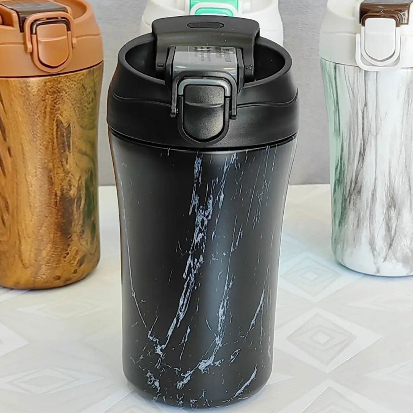 كوب قهوة حراري مزدوج الاستعمال المحمول | Tasse à café thermos en acier inoxydable avec paille et couvercle de 450 ml