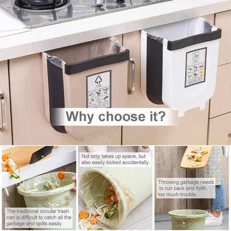 سلة المهملات المعلقة قابلة للطي بتصميم عملي للمحافظة على نظافة مطبخك | Poubelle Murale Pliante à Suspendre Pour Cuisine 3L